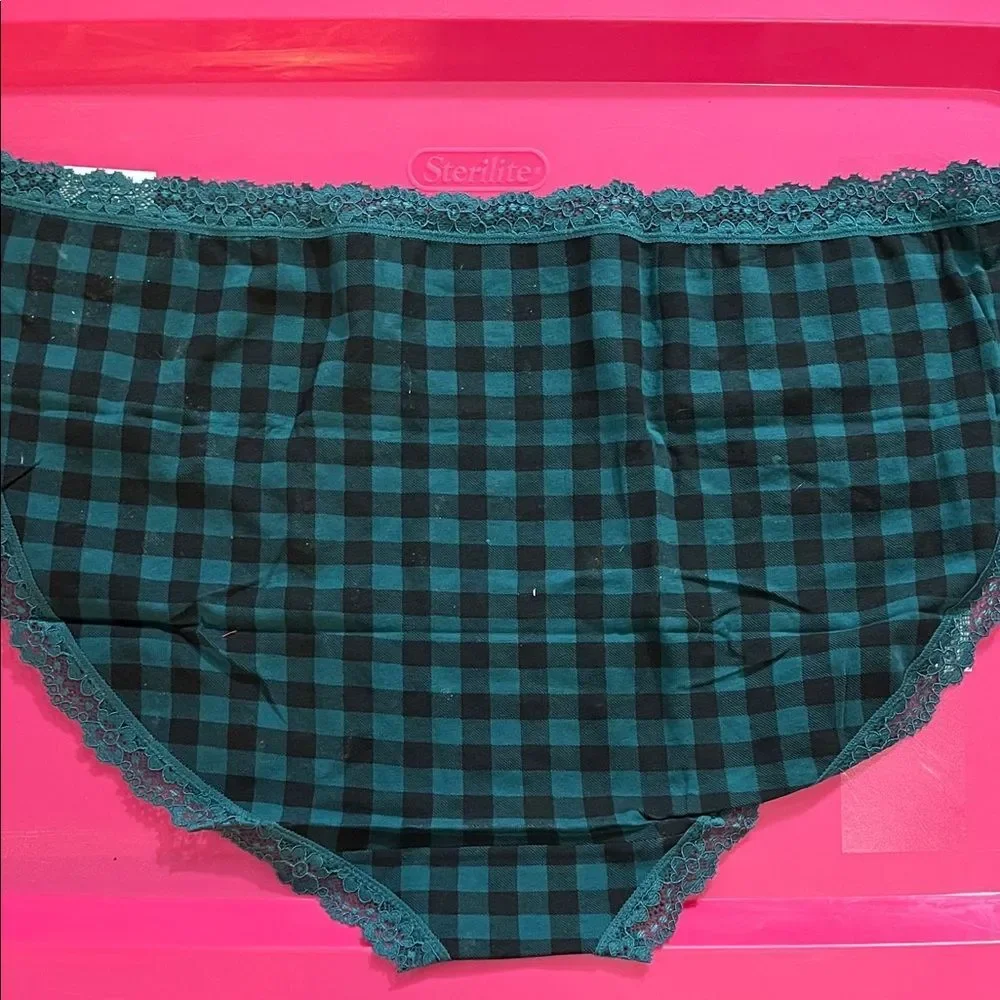 Jenni Plus Green and Black Buffalo Check Lace Panties Sz 3X